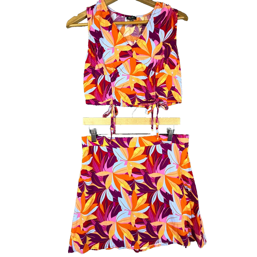 Lily Rose 2-Piece Set Womens XL Resortwear Floral Tropical Boho Crop Vacation